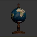 Detailed Vintage Globe With Red Stand And Blue Ocean Green Landmasses