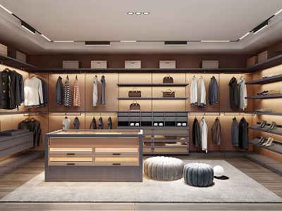 Modern Luxury Walk in Closet Interior With Recessed Lighting Clothing Racks And Shoe Storage 3d model