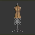 Classic Brown Dress Form With Black Lines And Metal Support Stand