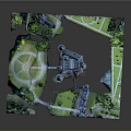Medieval Castle Ancient Architecture With Historic Garden Winding Paths Lush Trees And Stone Bridge