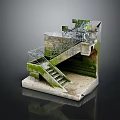 Industrial Architectural Structure With Staircase Metal Railings And Moss Covered Concrete Platforms