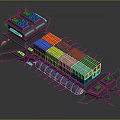 Aerospace Mechanical Structure Of Orbital Station With Colorful Containers Thrusters And Antennas