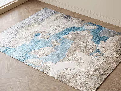 Modern Square Rug With Blue Gray Abstract Pattern On Wooden Floor 3d model