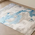 Modern Square Rug With Blue Gray Abstract Pattern On Wooden Floor