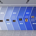Blue and White Partition Wall Featuring Timeline Years and Historical Photos for Exhibition