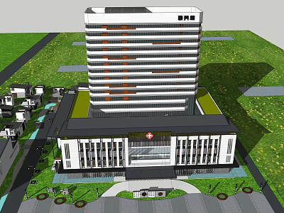 Modern Hospital Building Exterior Design With Medical Facility And Green Space 3d model