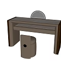 Modern Dressing Table With Round Mirror And Upholstered Stool In Neutral Design 3d model