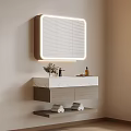 Modern Bathroom Vanity Cabinet with LED Mirror White Countertop and Gray Shelf