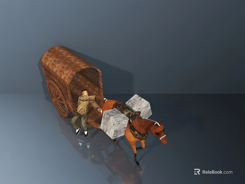 Horse Drawn Carriage With Coachman And Large Boxes 3d model 