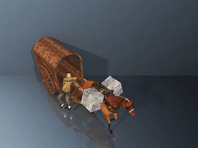 Horse Drawn Carriage With Coachman And Large Boxes 3d model