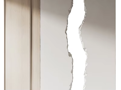 Cracked Light Colored Interior Wall With Vertical Fissure And Wooden Side Panel 3d model