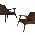 Two Tone Wooden Frame Modern Leisure Chair With Brown Leather Seat And Armrests