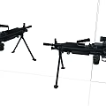 Two Black Tactical Machine Guns Equipped With Tripods And Scopes For Military