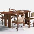 Modern Solid Wood Dining Table And Chairs Set With Comfortable Seats And Sturdy Structure 3d model