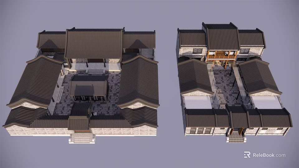 Ancient Chinese Architecture With Tiled Roofs And Symmetrical Courtyard Layout 3d model