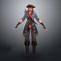 Game Movie Character Pirate Style With Red Hair Pirate Hat Blue Coat And Sword