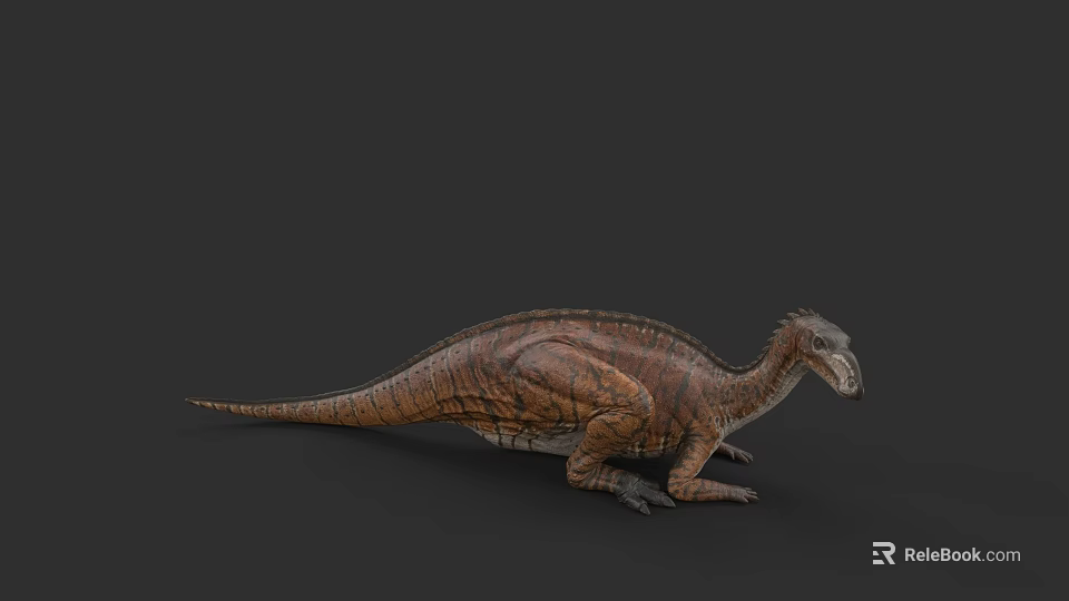 Detailed Reptile Dinosaur Model With Brown Orange Scaly Skin And Long Tail 3d model 