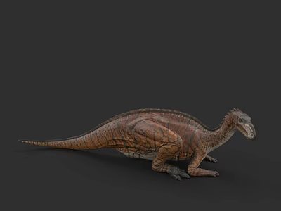 Detailed Reptile Dinosaur Model With Brown Orange Scaly Skin And Long Tail 3d model