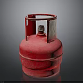 Red Propane Gas Cylinder With Metal Handle And Valve On Dark Background