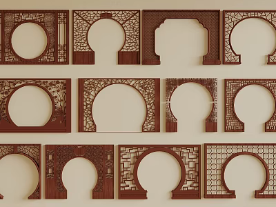 Traditional Chinese Partitions Design With Intricate Wooden Carvings And Circular Openings 3d model