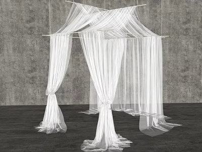 Elegant White Tulle Curtain Decorative Frame For Romantic Wedding Event Decoration 3d model