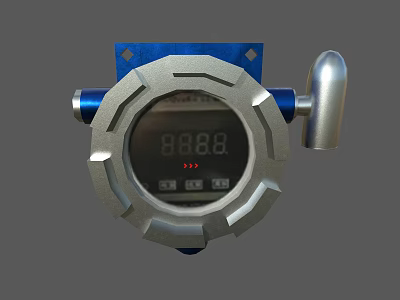 Industrial Digital Display Gauge with Blue Silver Casing and Connection Port 3d model
