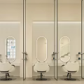 Modern Beauty Hair Salon Interior With White Salon Chairs Oval Mirrors And Glass Partitions
