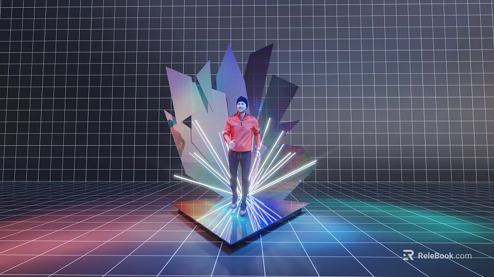 Futuristic Geometric Photo Spot With Colorful Lights And Grid Platform 3d model 