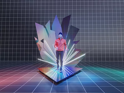 Futuristic Geometric Photo Spot With Colorful Lights And Grid Platform 3d model
