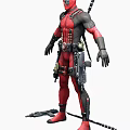 Red And Black Armored Character With Weapons Ammunition Belts Standing Pose 3d model