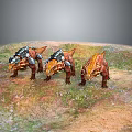 Mythical Armored Dinosaur Creatures as Fantasy Characters on Grassy Outdoor Terrain