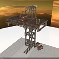 Industrial Mechanical Structure With Metal Frame Platform Gears Ladder And Bricks 3d model