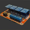 Electronic Relay Module Red Circuit Board With Blue Relays And Terminals
