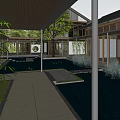 Modern Homestay Building Featuring Glass Curtain Walls Gray Stone Walls Greenery And Lawn