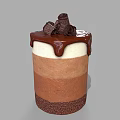 Layered Chocolate Vanilla Cup Dessert with Crumbled Base Chocolate Curls and Drizzle