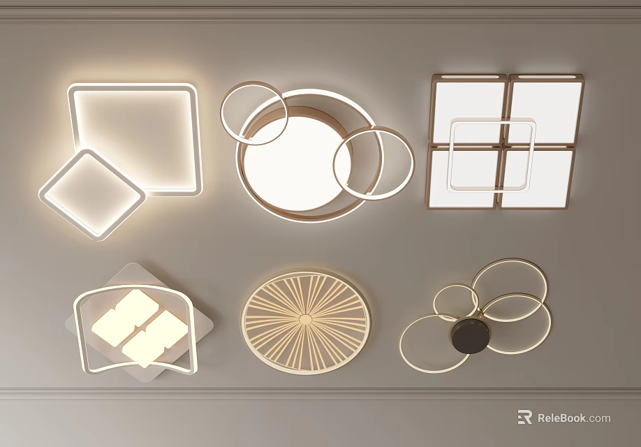 Modern Ceiling Lights With Square Circular Geometric Shapes And Sleek LED Design 3d model 