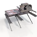 Vintage Rustic Engine Equipment With Metal Frame Gears And Red Brick Table Top