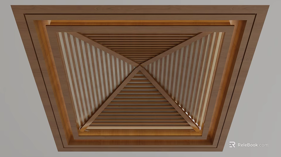 Wooden Ceiling Design With Crossed Slats And Geometric Lattice Frame 3d model 