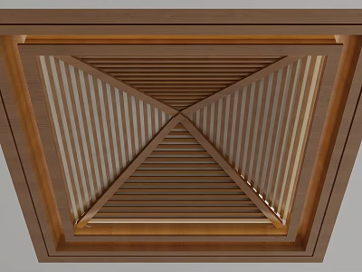 Wooden Ceiling Design With Crossed Slats And Geometric Lattice Frame 3d model