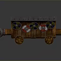 Ancient Weapon Medieval Wooden Chariot Equipped With Colorful Shields And Metal Wheels