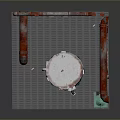Industrial Cylindrical Tank With Red Pipes Metal Grid Floor And Green Control Box