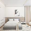 Modern Minimalist Bedroom Interior With Gray Bed White Nightstands Abstract Painting And Wooden Floor