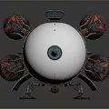 Cosmic Exploration Spaceship Featuring Silver Spherical Body Blue Sections And Red Engines
