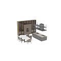 Modern Open Kitchen Interior With Glass Door Cabinets And Dining Table