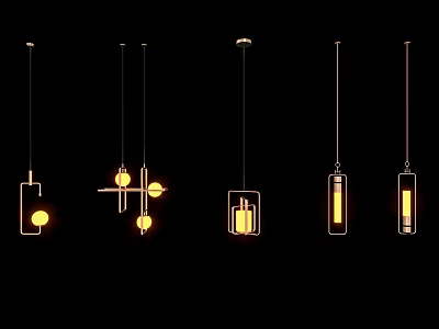 Modern Minimalist Pendant Lights With Various Styles And Warm Yellow Lighting 3d model