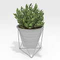 Lush Green Leafy Plant In Modern Metal Geometric Planter With Triangular Stand
