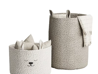 Cute Fabric Storage Baskets With Animal Ears Smiling Face And Towel 3d model