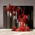 Elegant Red Decorative Flowers With Red Pillars Black Backdrop And Silver Pendants