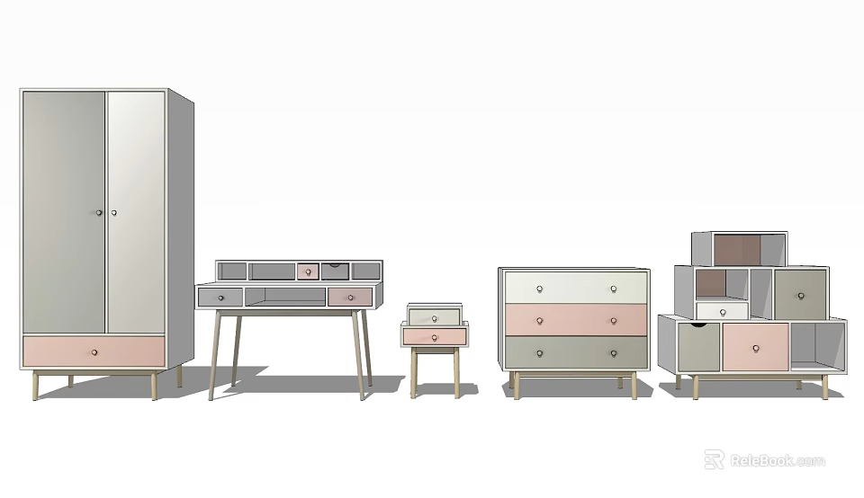 Modern Decorative Cabinets With Drawers Mirror Multilayer Storage And Pastel Colors 3d model 
