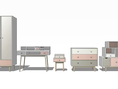 Modern Decorative Cabinets With Drawers Mirror Multilayer Storage And Pastel Colors 3d model